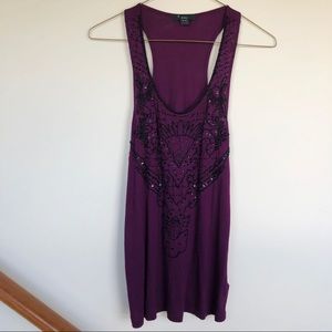 bead & sequin embellished purple tank top